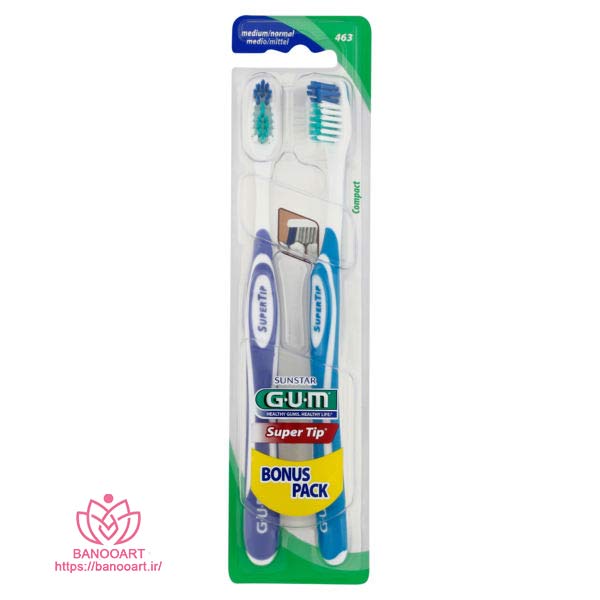 مسواک جی یو ام سری Super Tip مدل compact با برس متوسط بسته 2 عددی
